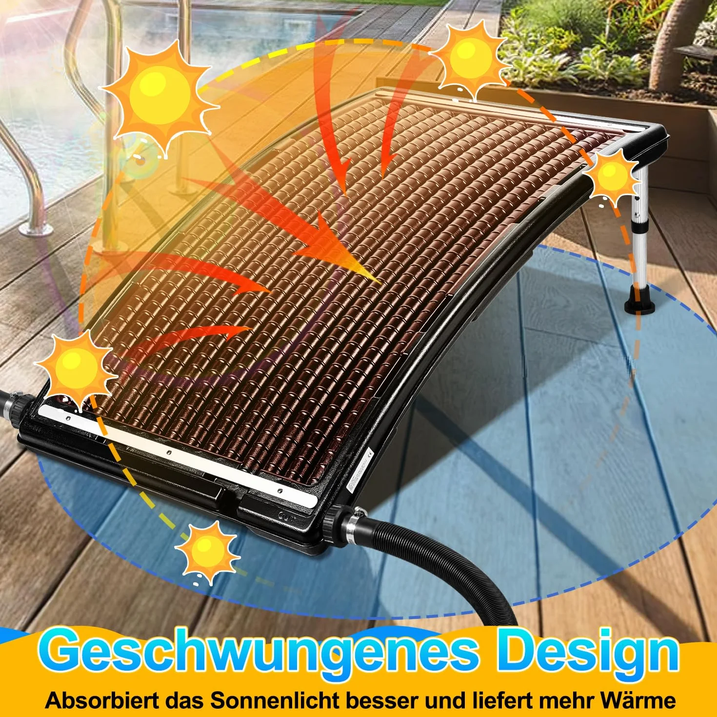 Jopassy Calefacción solar para piscina, panel solar, 113 x 69 x 35 cm, calefacción solar de 10000 L/H, conexión de 32 – 40 mm, calefacción solar ampliable, sistema solar para agua caliente, ducha de