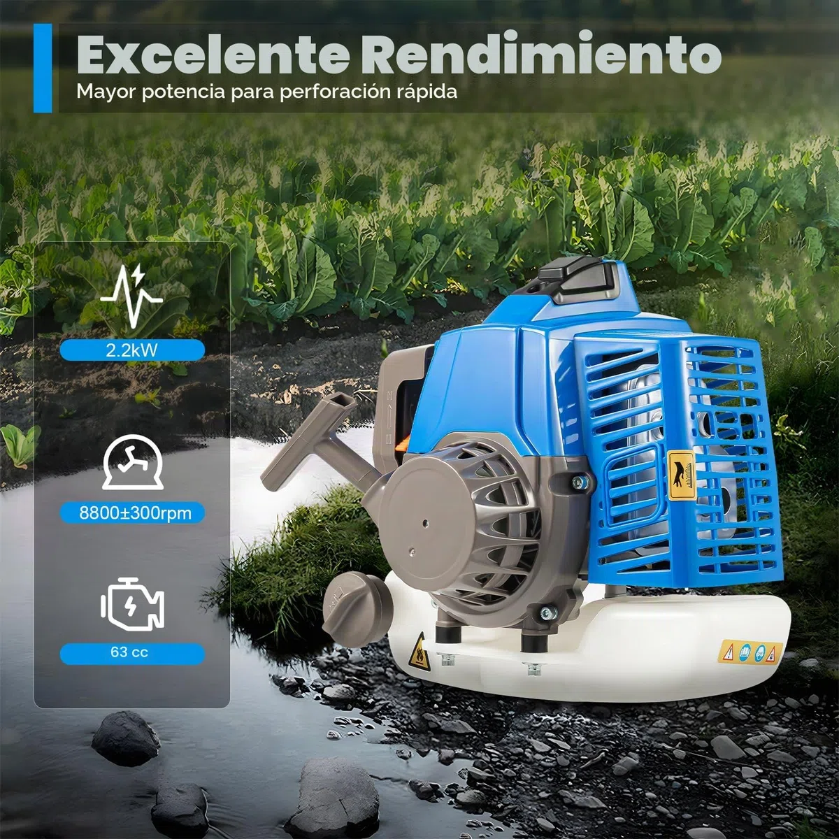 Broca de tierra de gasolina de 2 tiempos, 63 CC, 2,2 kW, con ruedas, 300 mm, broca de jardín, tipo empuje manual, taladro de gasolina, postes de valla, incluye depósito de 1,3 L