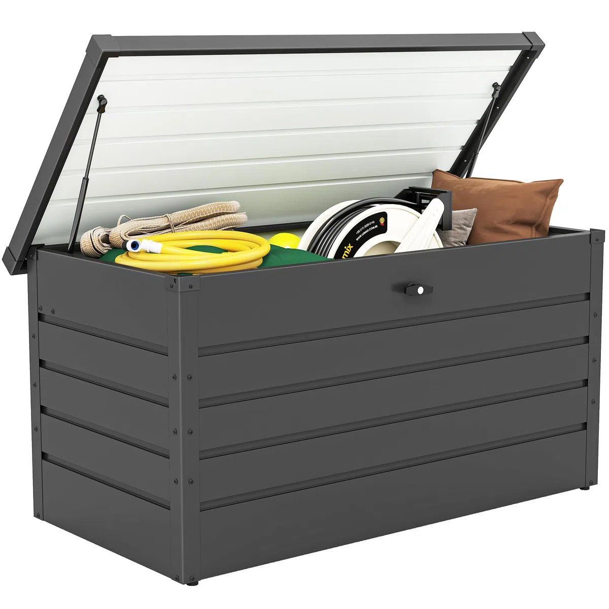 Outsunny Arcón Exterior Capacidad 311L Baúl de Almacenaje de Acero con Cerradura Llave Pistones Neumáticos para Jardín Terraza Patio 120x62x62 cm Gris Oscuro