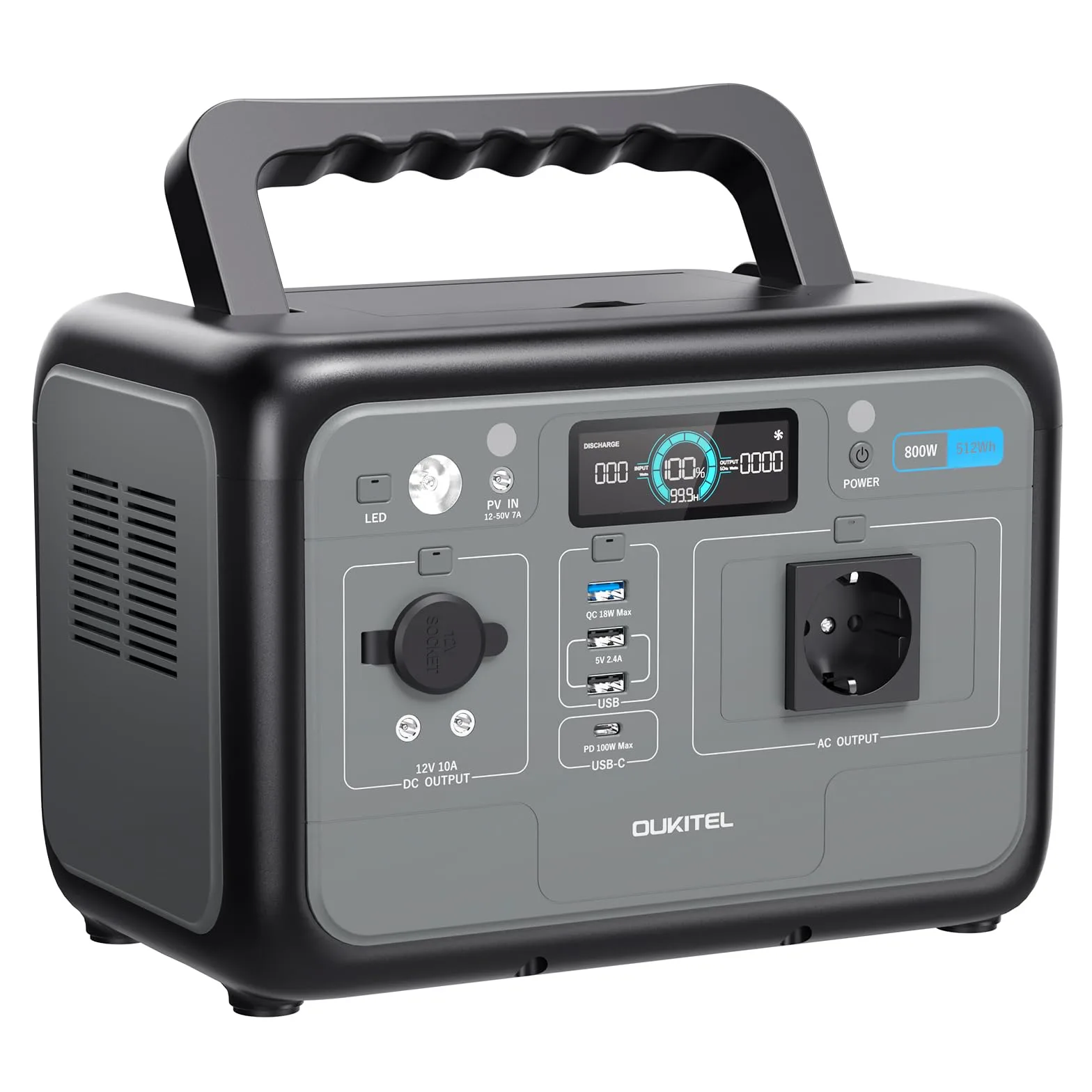 OUKITEL P800 Estación de Energía Portátil 800 W, Generador Solar con Batería Lifepo4 512 Wh, Generador con Salidas USB A Y C, Potencia Máxima de 1600 W, Ideal Para Acampadas