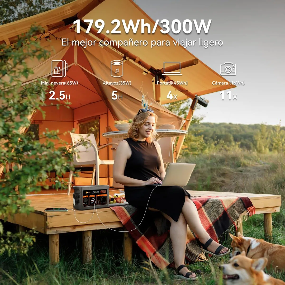 Flashfish Estación de Energía con Panel Solar 100W, Batería LiFePO4 de 179Wh,Generador Solar 300W CA(600W Pico),carga completa en 70 minutos,Batería de Repuesto para Acampar,Aventuras y Emergencias
