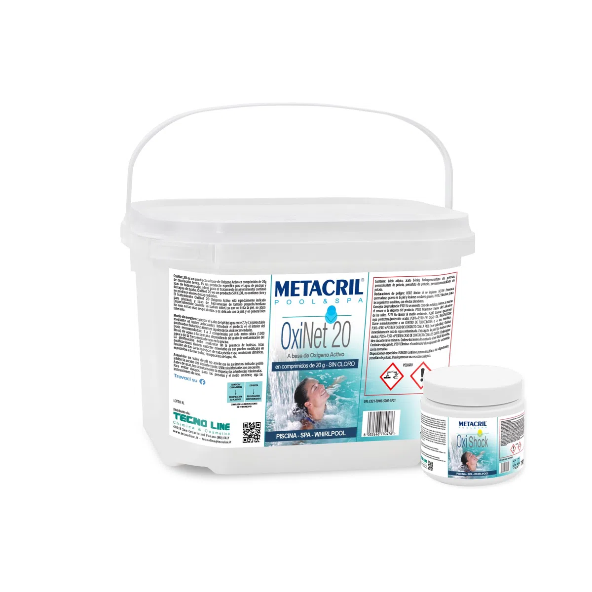 Metacril Juego de oxígeno Pastillas 20 g 3 kg + oxígeno Shock 750 g - Dos Productos para Tratamiento sin Cloro de Piscina e hidromasaje (Teuco, Jacuzzi, Dimhora, Intex,Bestway,ECC). Envío inmediato.