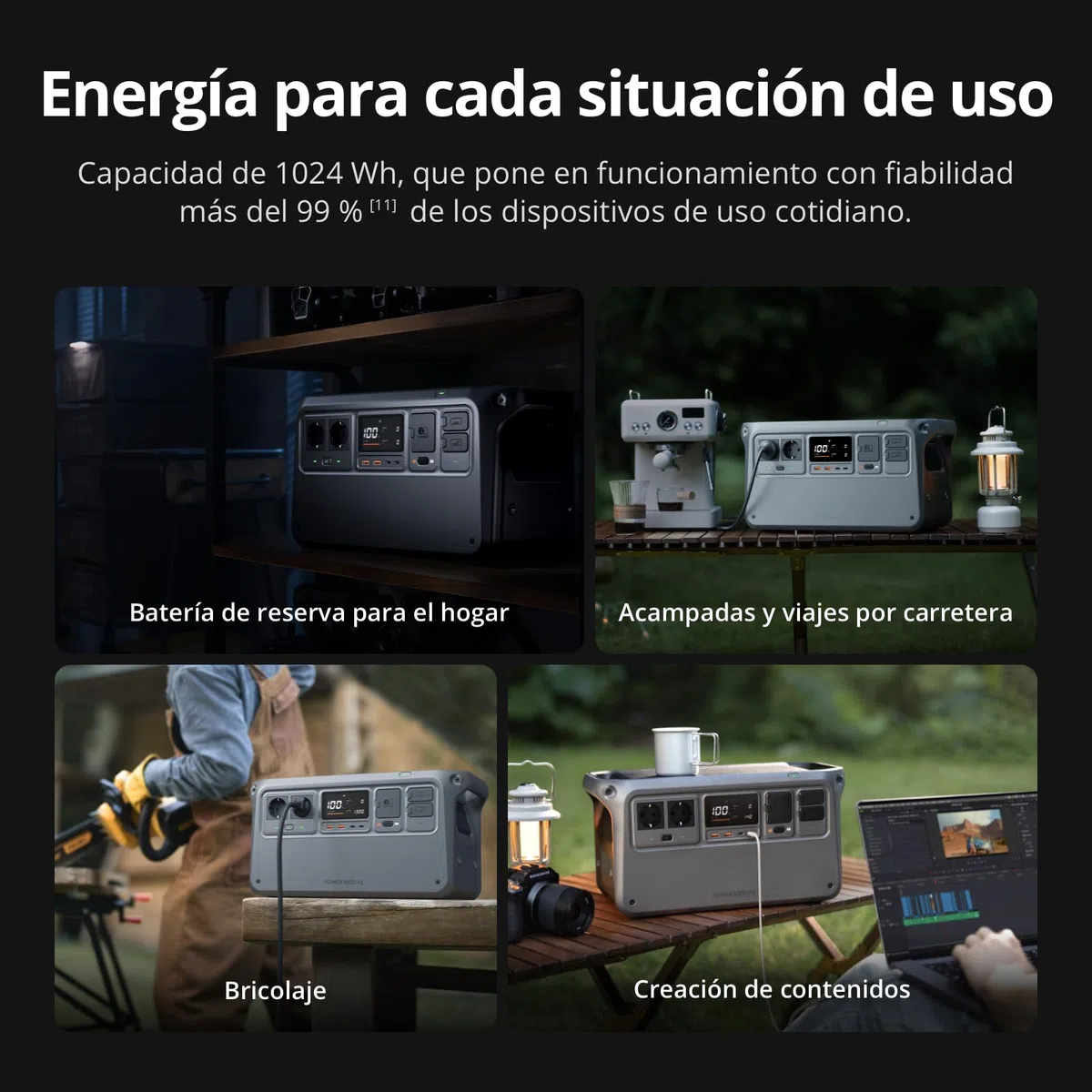 DJI Power 1000V2 - Estación de energía portátil de 1024 Wh, carga rápida en 37 minutos de 0% a 80%, tamaño compacto, batería LiFePO4, 2600 W Power Station Solar, generador eléctrico para camping