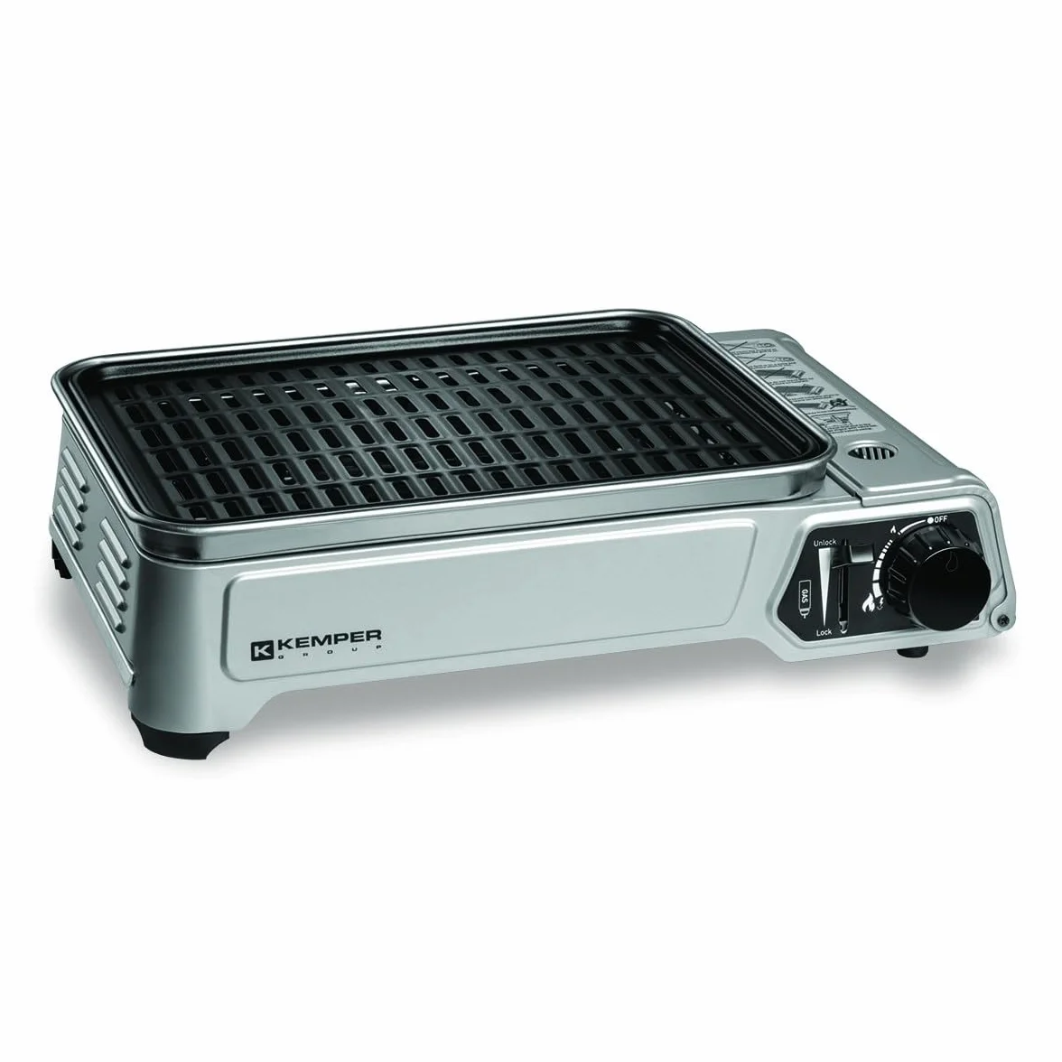 Kemper barbacoa de Gas, portátil, 1,9 kW, rejilla antiAdherente + 4 cartuchos de gas para acampada