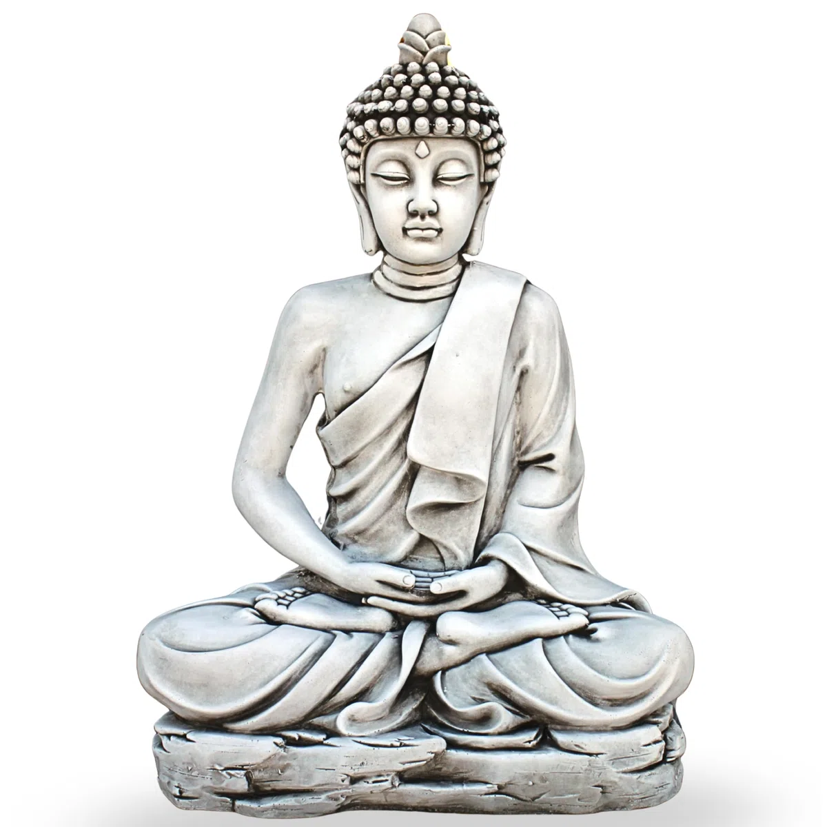 Buda Grande Sereno 73 cm (Ceniza). Budas Grandes de Jardin Zen en Piedra Artificial para Decoracion Jardin Exterior. Figuras y Budas Decorativos. Estatuas Decorativas Feng Shui.