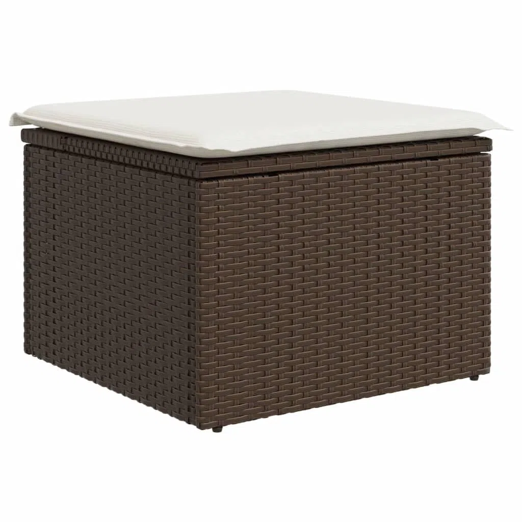 Genérico Taburete de jardín con cojín ratán sintético marrón 55x55x37 cm,Mobiliario,Muebles de jardín,Otomanas de Exterior,Marrón,7 kg,366206