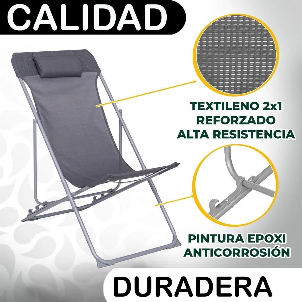 LOLAhome 2 sillas Camping jardín y terraza Plegables Cierre Tijera de Acero con Epoxi anticorrosión y textileno Reforzado Grises