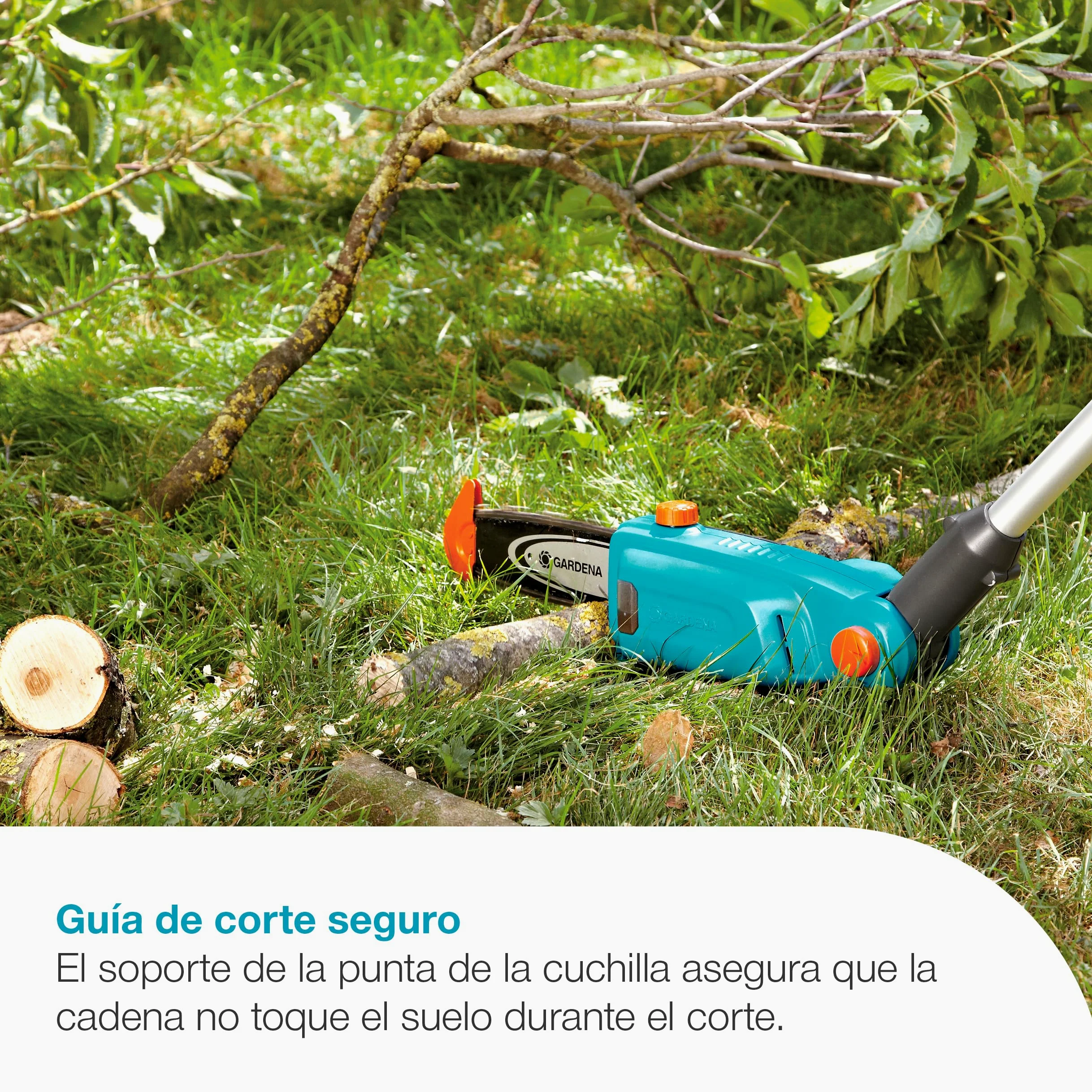 Gardena Sierra telescópica a batería TCS 20/18V P4A Set listo para usar: Telescópico, Hasta 4 m de alcance, Soporte de corte, Cabeza basculante, Sin cable (14770-20)