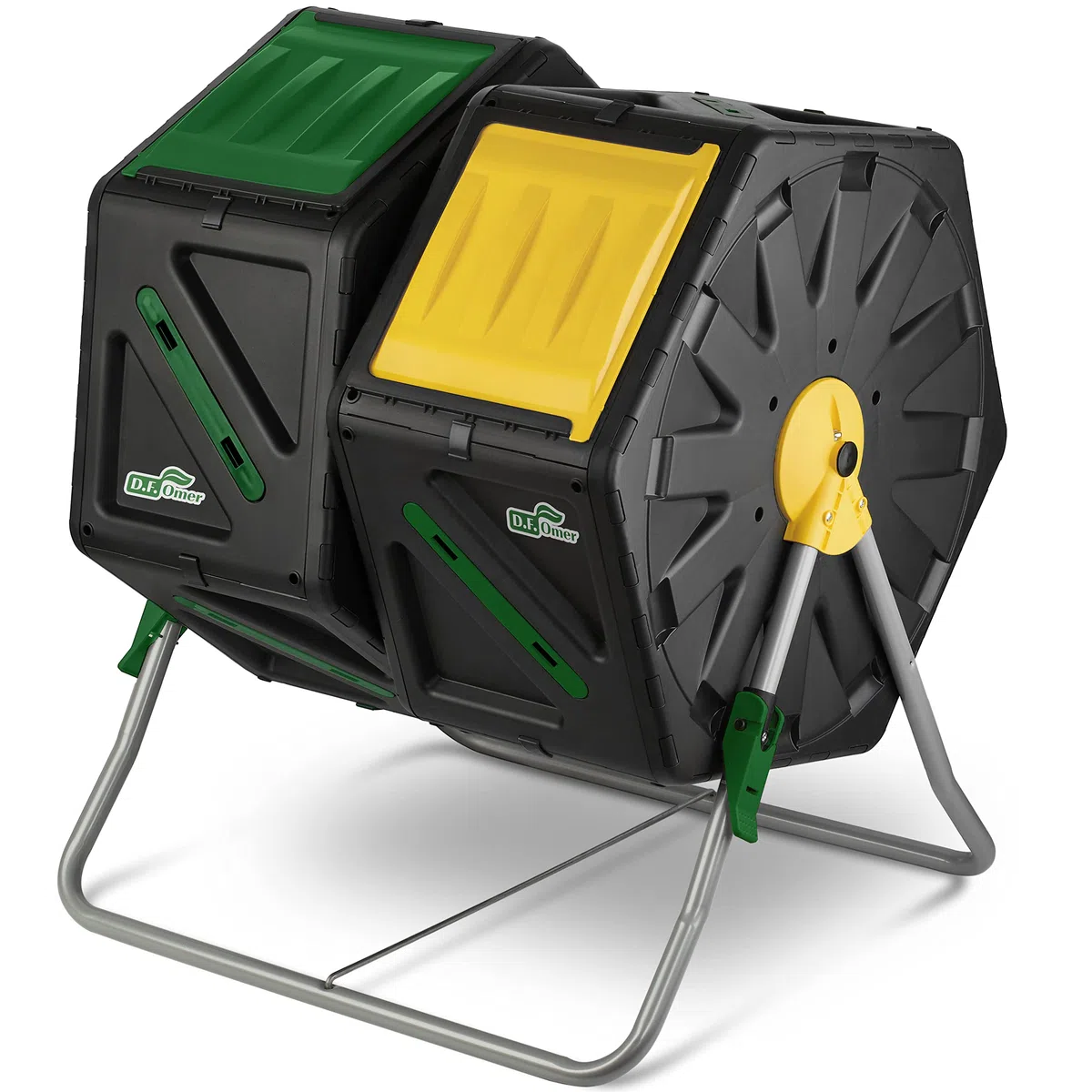 DF OMER Contenedor Doble Cámara para Abono – con Sistema Easy Turn 2 Puertas Corredizas, Marco De Acero Resistente - Sin BPA, con Protección UV (70L / 18.5 GAL)