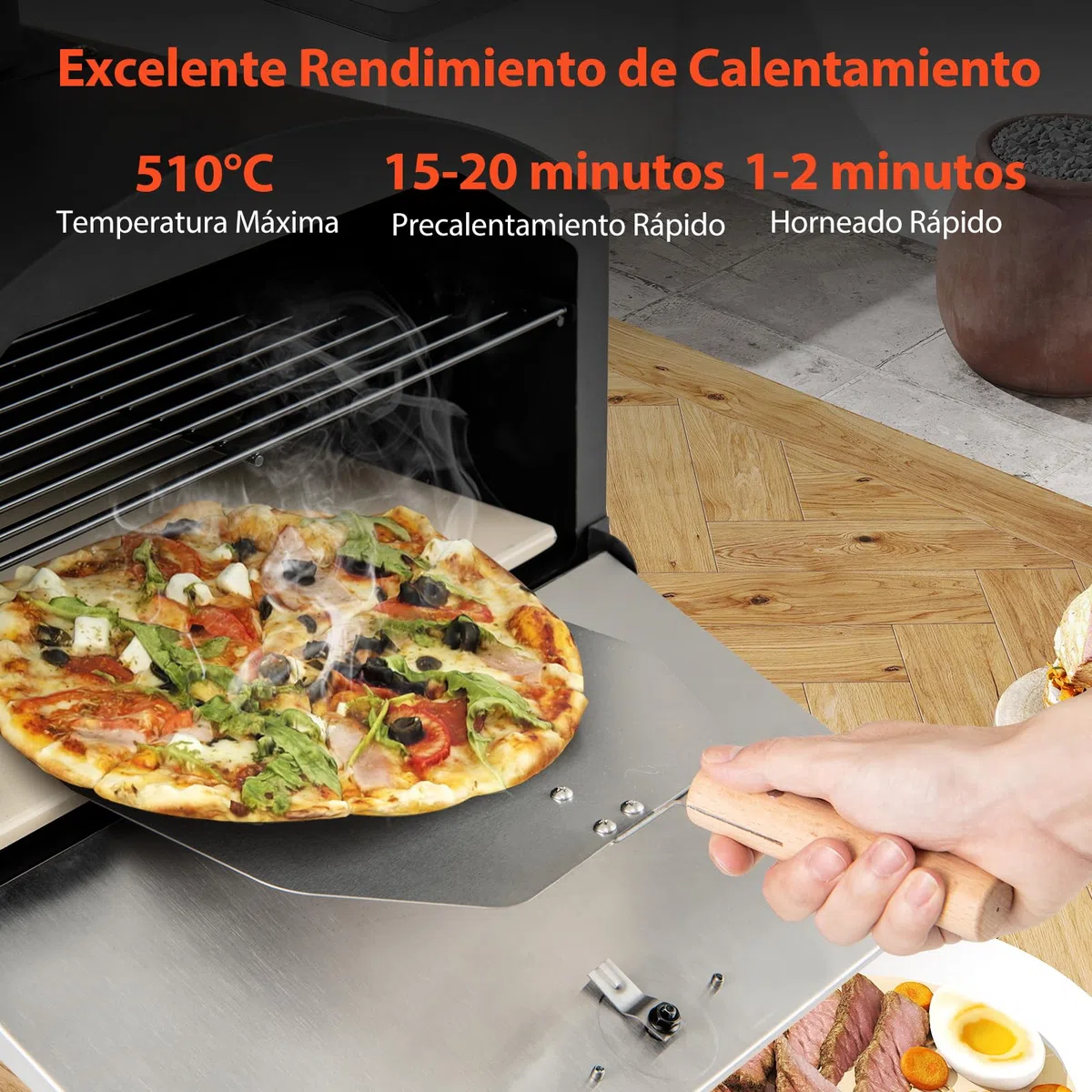 GOPLUS Horno de Pizza 16 Pulgadas Exterior, Horno de Pizza de Leña de 2 Capas con Piedra, Pala y Rejillas para Parrilla, Portátil con Patas Plegables y Cubierta, para Camping, BBQ, 61 x 53 x 83 cm