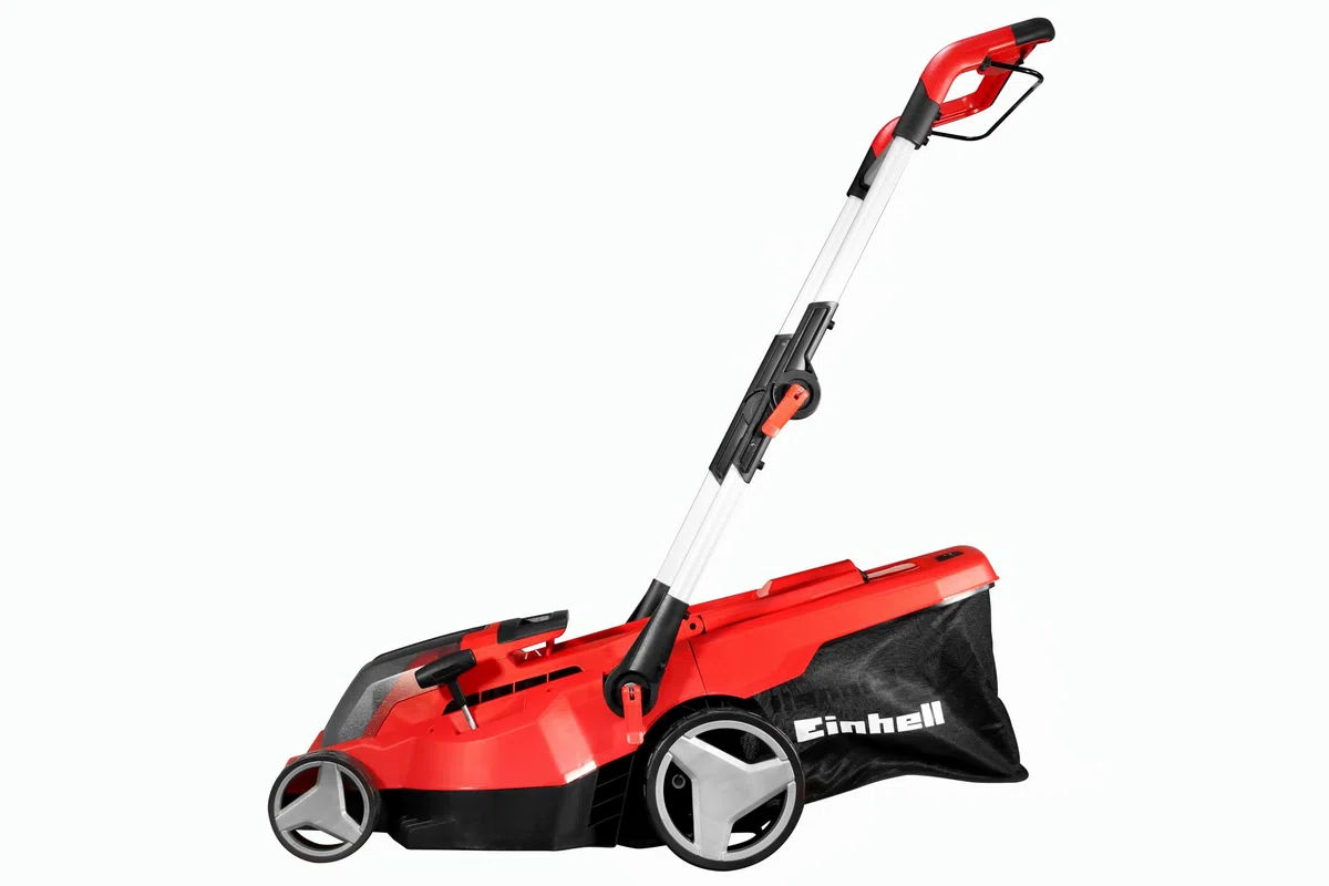 Einhell Cortacésped a batería - GE-CM 36/37 Li-Solo Power X-Change. iones de litio, ajuste de altura de corte central de 6 niveles 25-75 mm, cesta de recogida de hierba de 45 l. Sin batería y cargador