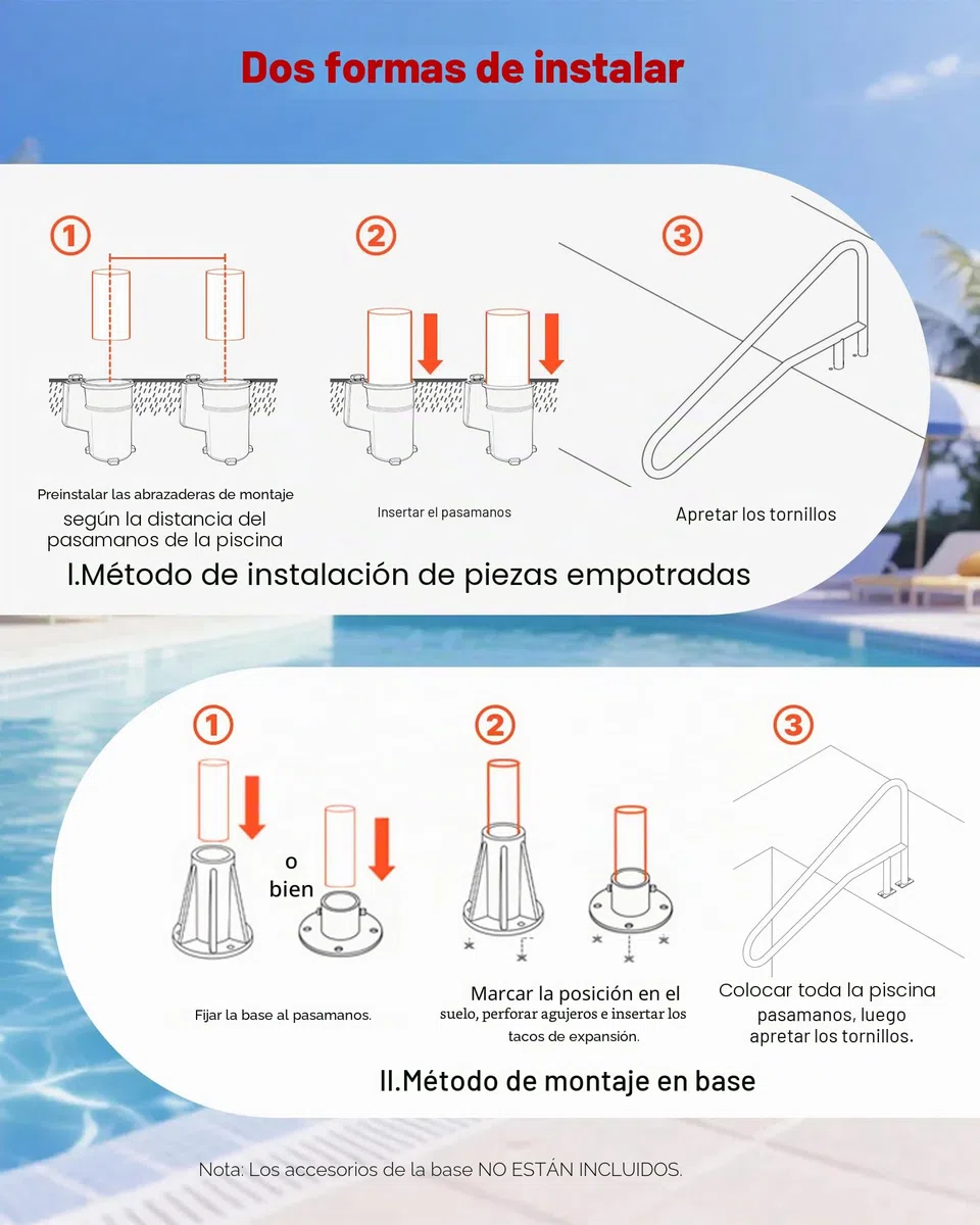 VEVOR Barandilla para Piscina, Carga de 100 kg, Acero Inoxidable, Soldadura sin Juntas, Montaje Empotrado o Sobre Base, para Piscinas, Parques Acuáticos y Spas, 1371 x 48 x 813 mm, Blanco Crema