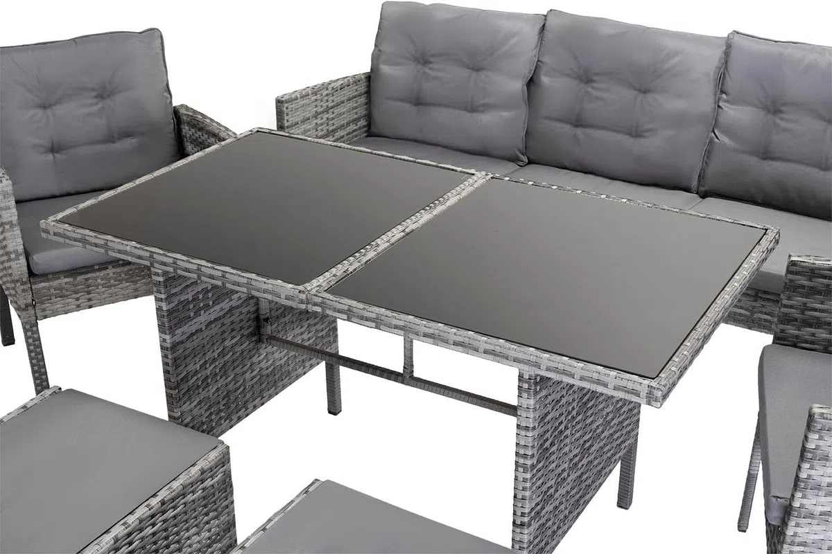 S & S Saldos y Stocks Sofa + Mesa + 2 Sillones + 2 pufs Ratan PE. Muebles de Jardin y Terraza Andy, Ratan Gris