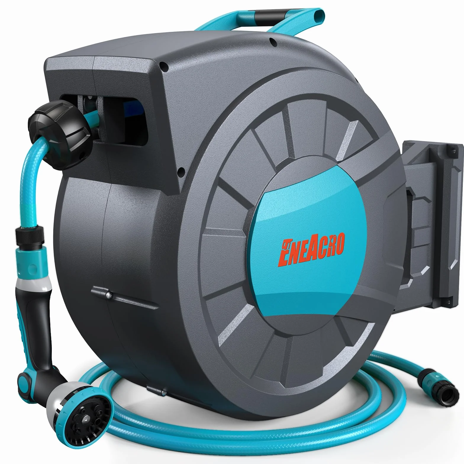 ENEACRO Enrollador Manguera Jardin de 35+2 m | Cartucho de manguera de pared con pistola pulverizadora de 10 funciones y función de enrollado automático, Garden Hose Reel