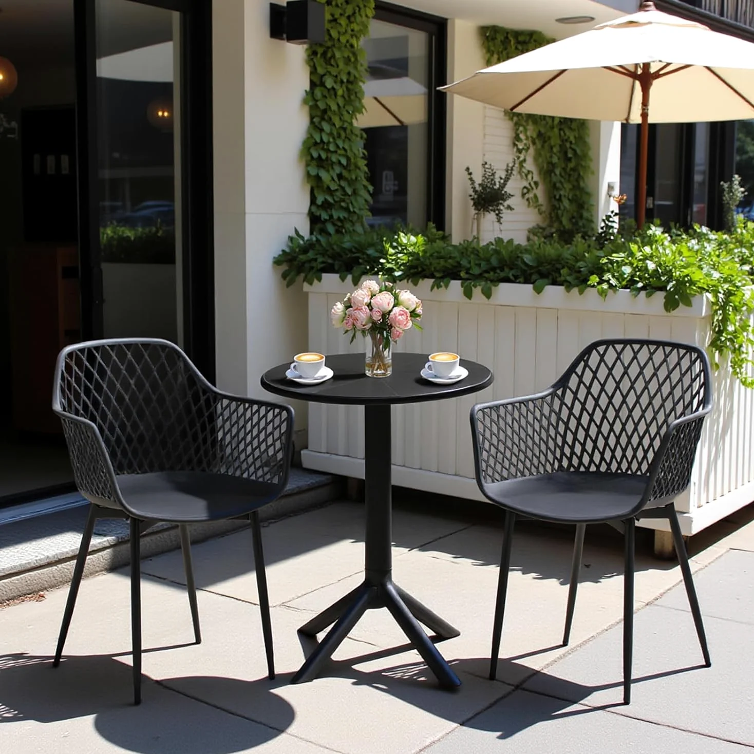 buybyroom Sillas Terraza Exterior, Juego de 6 Sillas Jardin Exterior con Reposabrazos, Patas de Metal y Respaldo de Plástico Ergonómico, para Jardín,Terraza,Balcón,Reuniones,Salón,Comedor,Negras