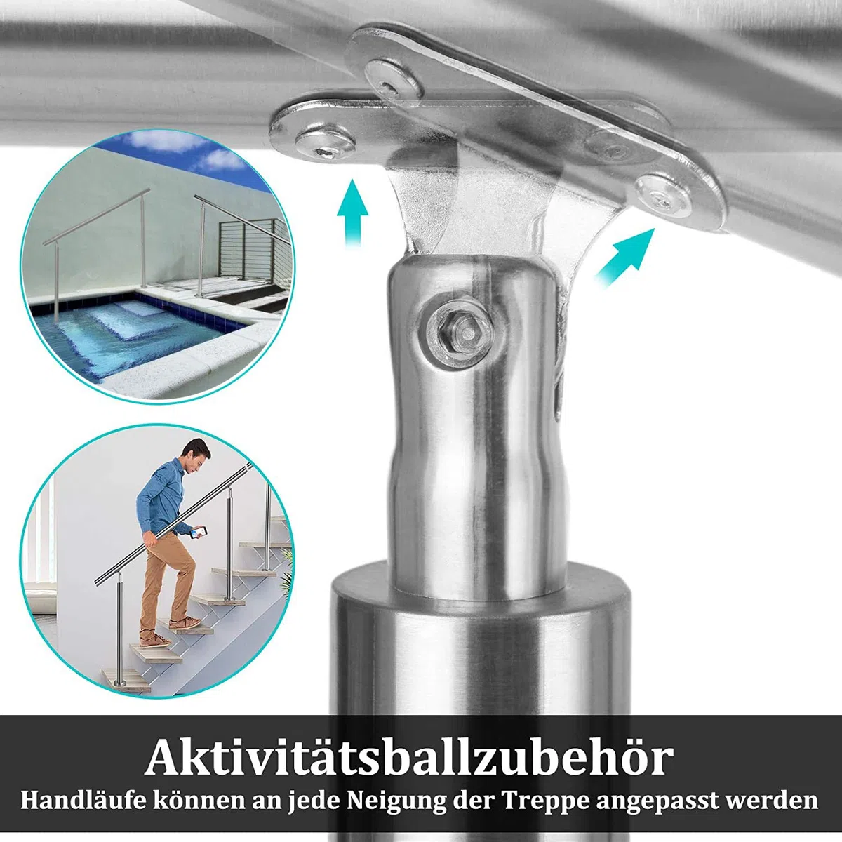 Barandilla de piscina con kit de instalación, barandilla metálica ajustable para escalones y escaleras, ideal para jardín, porche, uso en interiores y exteriores