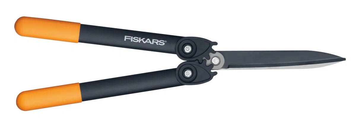 Fiskars Tijeras cortasetos PowerGear II, Revestimiento antiadherente, Hojas de acero inoxidable, Longitud: 57 cm, HS72, Negro/Naranja, 1000596