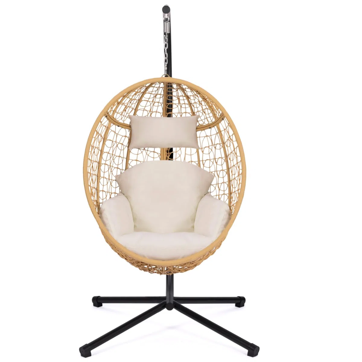 IDMarket – Sillón colgante calado efecto ratán con cojín crudo