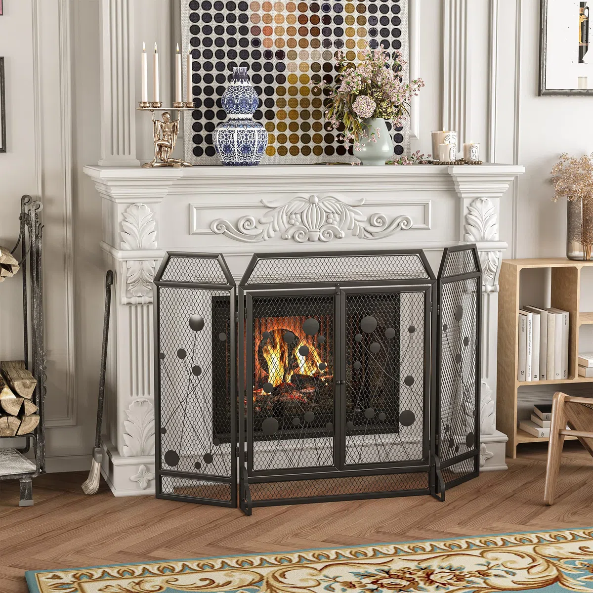 HOMCOM Chimenea Plegable de Acero y Metal Negro con 2 Puertas con Cierre magnético, 125x80cm