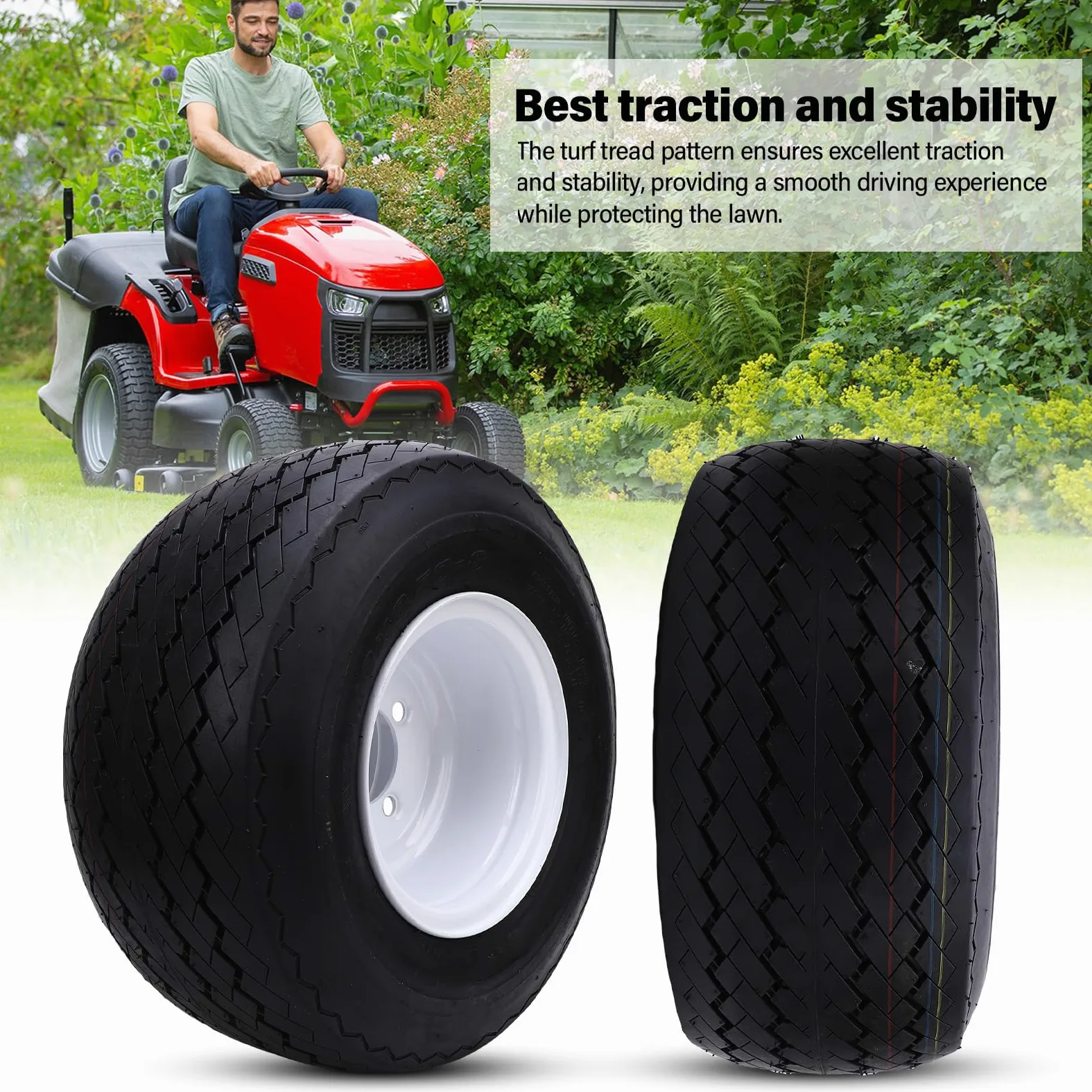 Asixxsix 18x8.50-8 Neumáticos de Cortacésped con Borde, 4 Pernos 4 Capas de Neumáticos sin Tubería y Conjunto de Ruedas, Neumático de Césped de Goma Delantero/Trasero para Montar