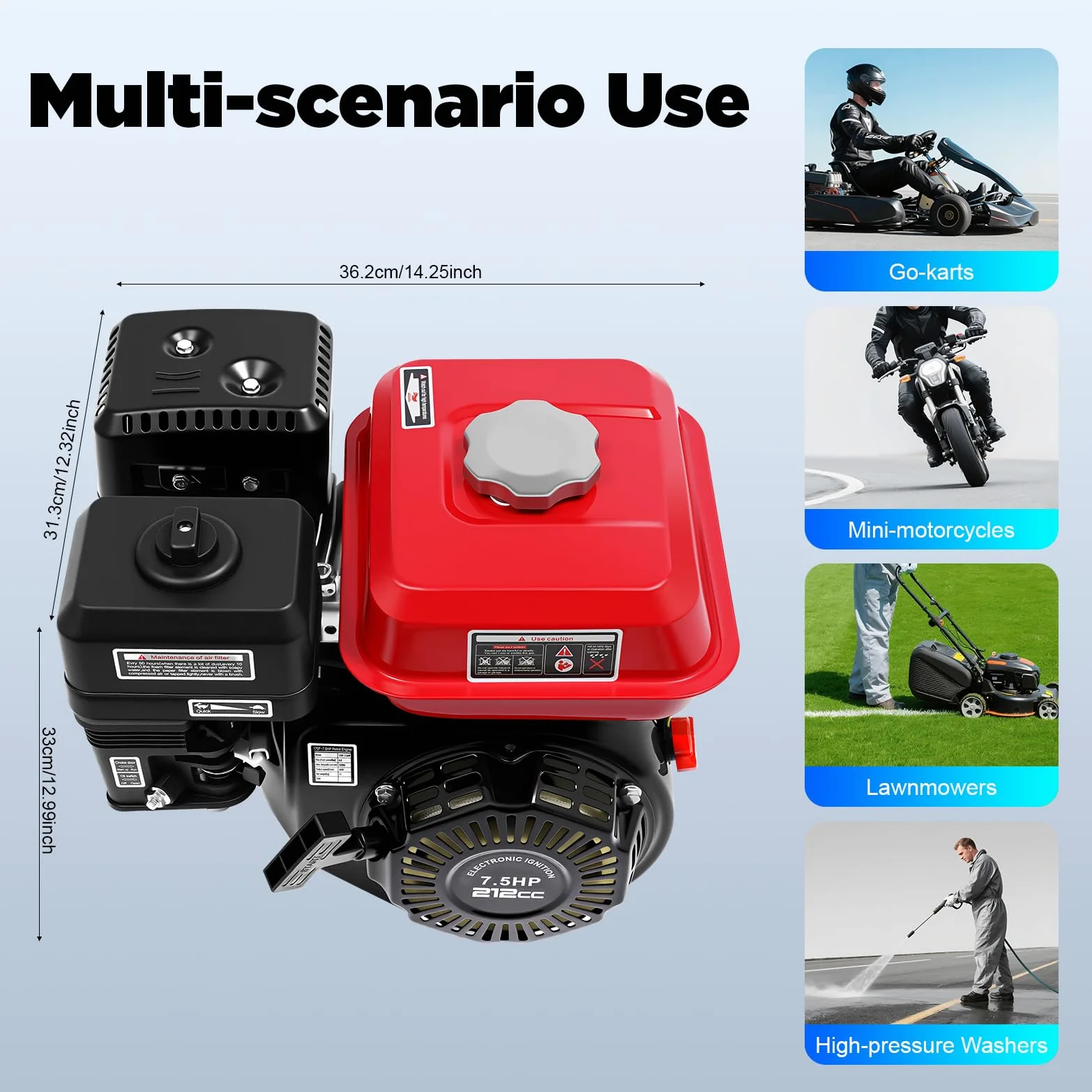 Motor de cuatro tiempos, 4000W, 7.5HP, 3600rpm motor gasolina, motor industrial de 4 tiempos, motor de 1 cilindro con eje de 20 mm de diámetro, alarma de aceite, OHV, eje horizontal