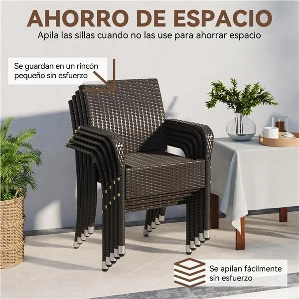 Yaheetech Sillas Jardín Exterior con Reposabrazos y Respaldo, Sillas Terraza Exterior Sillas de Balcón con Patas Ajustables para Jardín Balcón Terraza (3, Marrón)