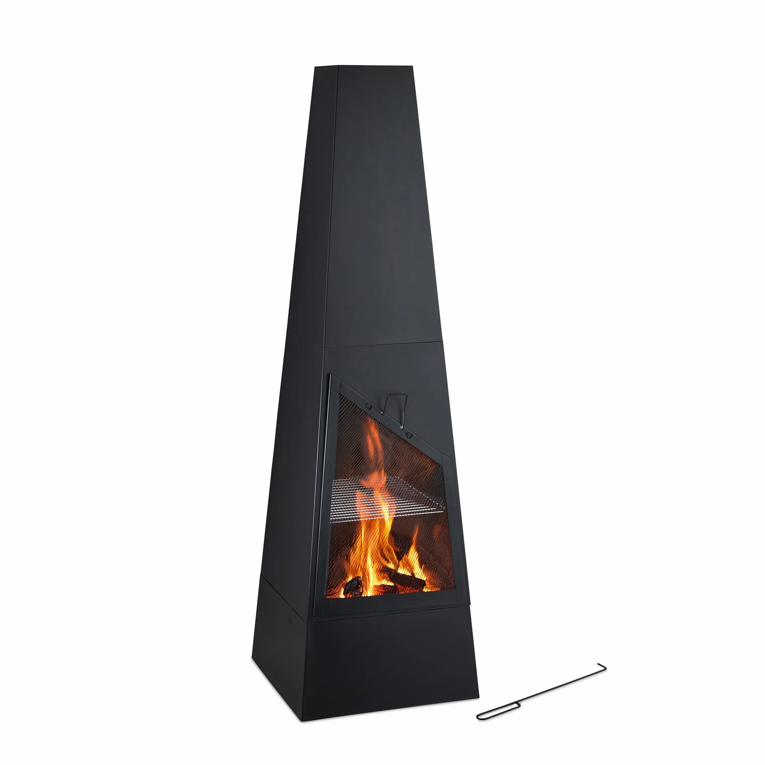 Relaxdays Chimenea Exterior con Barbacoa, Caja Cenizas, Salvachispas, Atizador, Parrilla Jardín, 149x44,5x44,5 cm, Negro