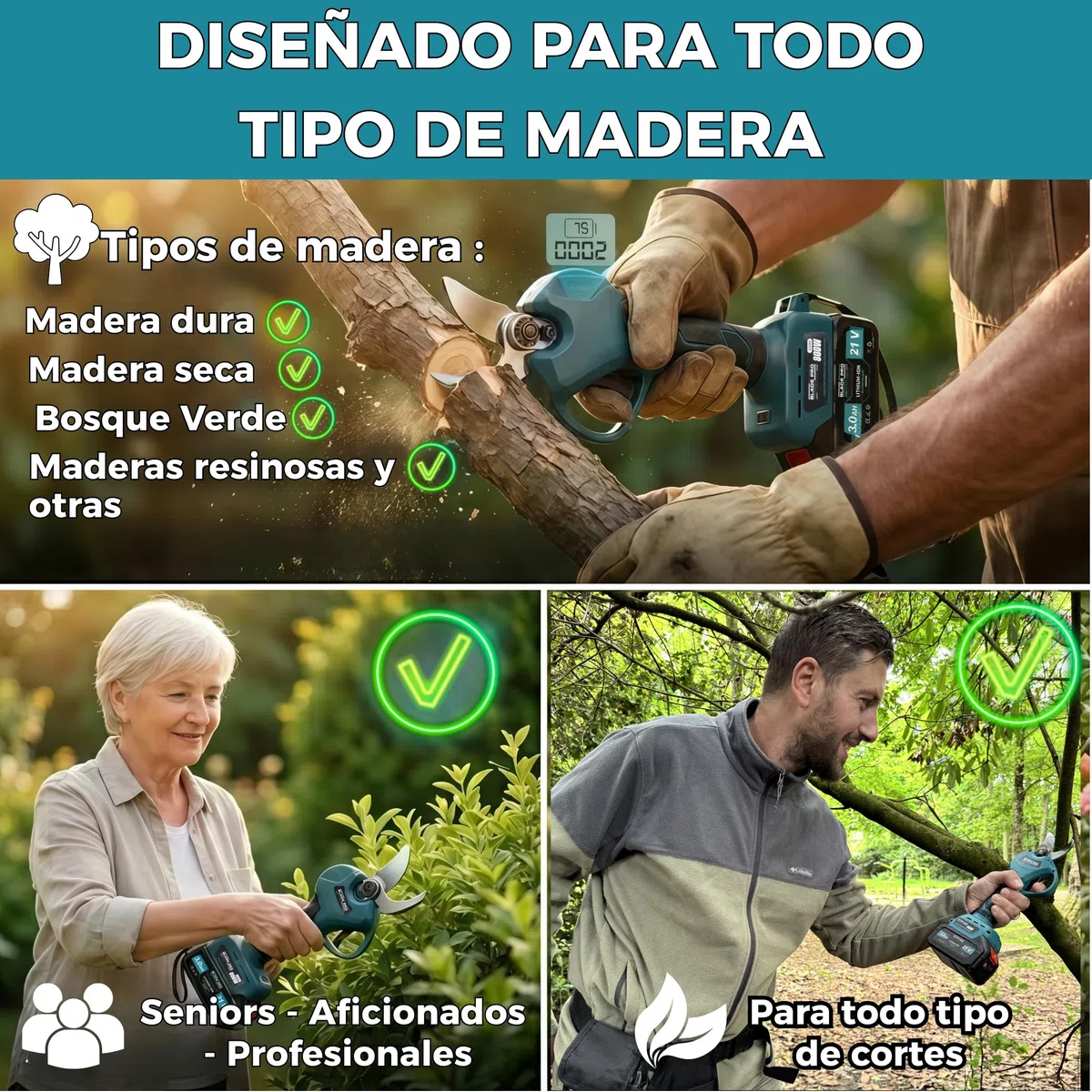 Tijeras de Podar a Batería 6000mAh Brushless hasta 40mm — Tijeras Eléctricas Profesionales — 2 Baterías 21V — Cuchilla SK5 — Kit Completo 10 Piezas BLADEPRO