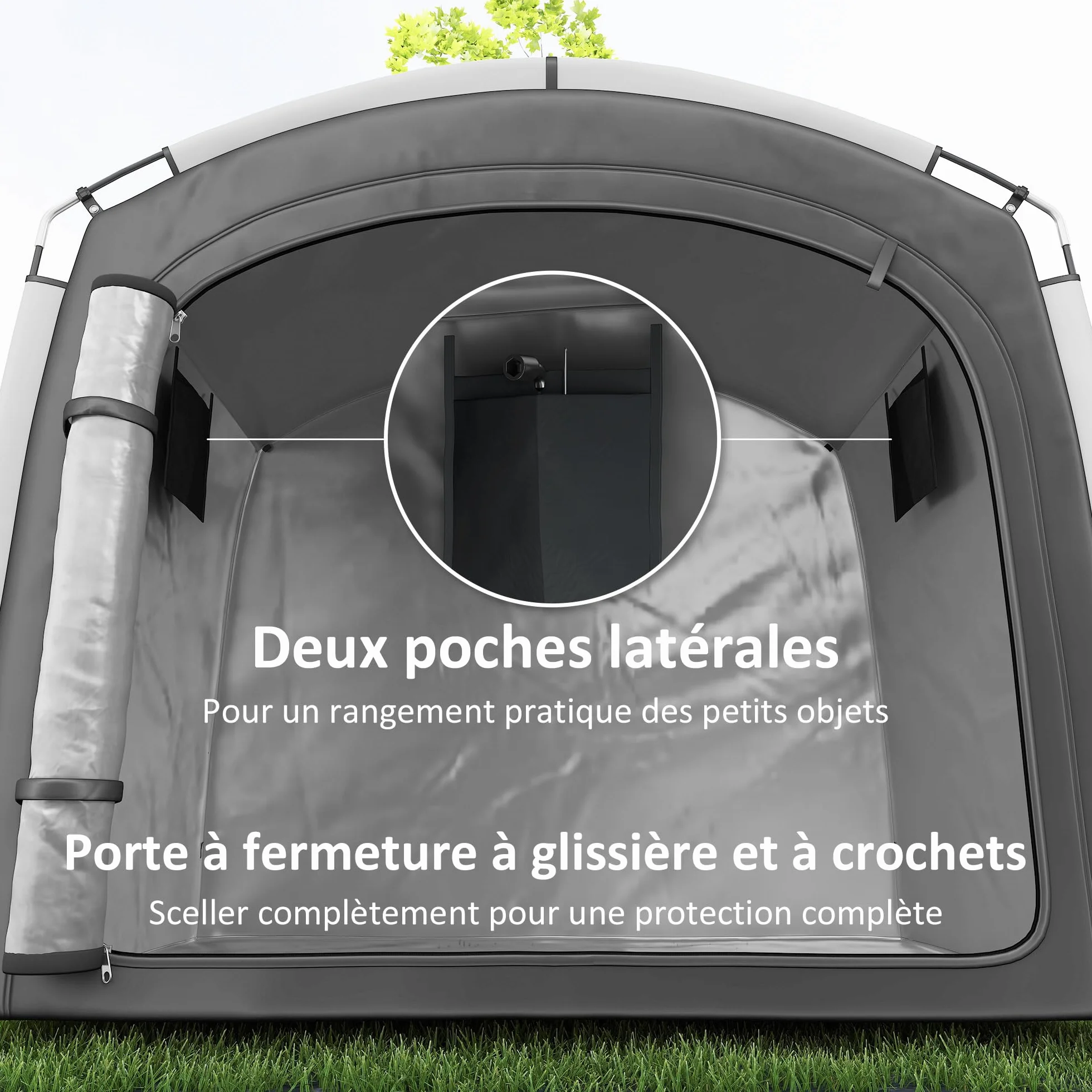 Outsunny Tienda para Guardar Bicicletas en el Exterior, cobertizo portátil para 3-4 Bicicletas con 2 Bolsillos Laterales, 205 x 140 x 188 cm, Gris Oscuro