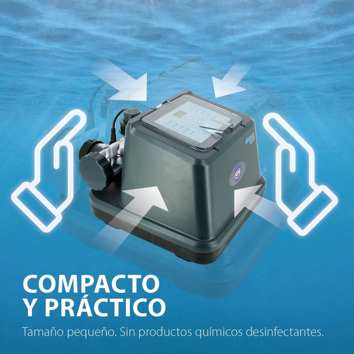 Gre - GSS50 Salino Dream Salt para Piscinas Elevadas hasta 50 m³ con Pantalla LED, Generador de Cloro 10 g/h, Electrodo Autolimpiante, IPX4, Temporizador e Interruptor de Flujo