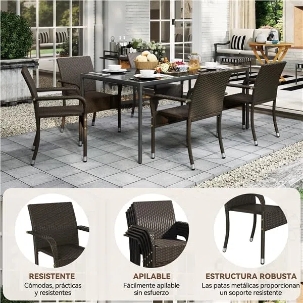 Yaheetech Sillas Jardín Exterior con Reposabrazos y Respaldo, Sillas Terraza Exterior Sillas de Balcón con Patas Ajustables para Jardín Balcón Terraza (3, Marrón)