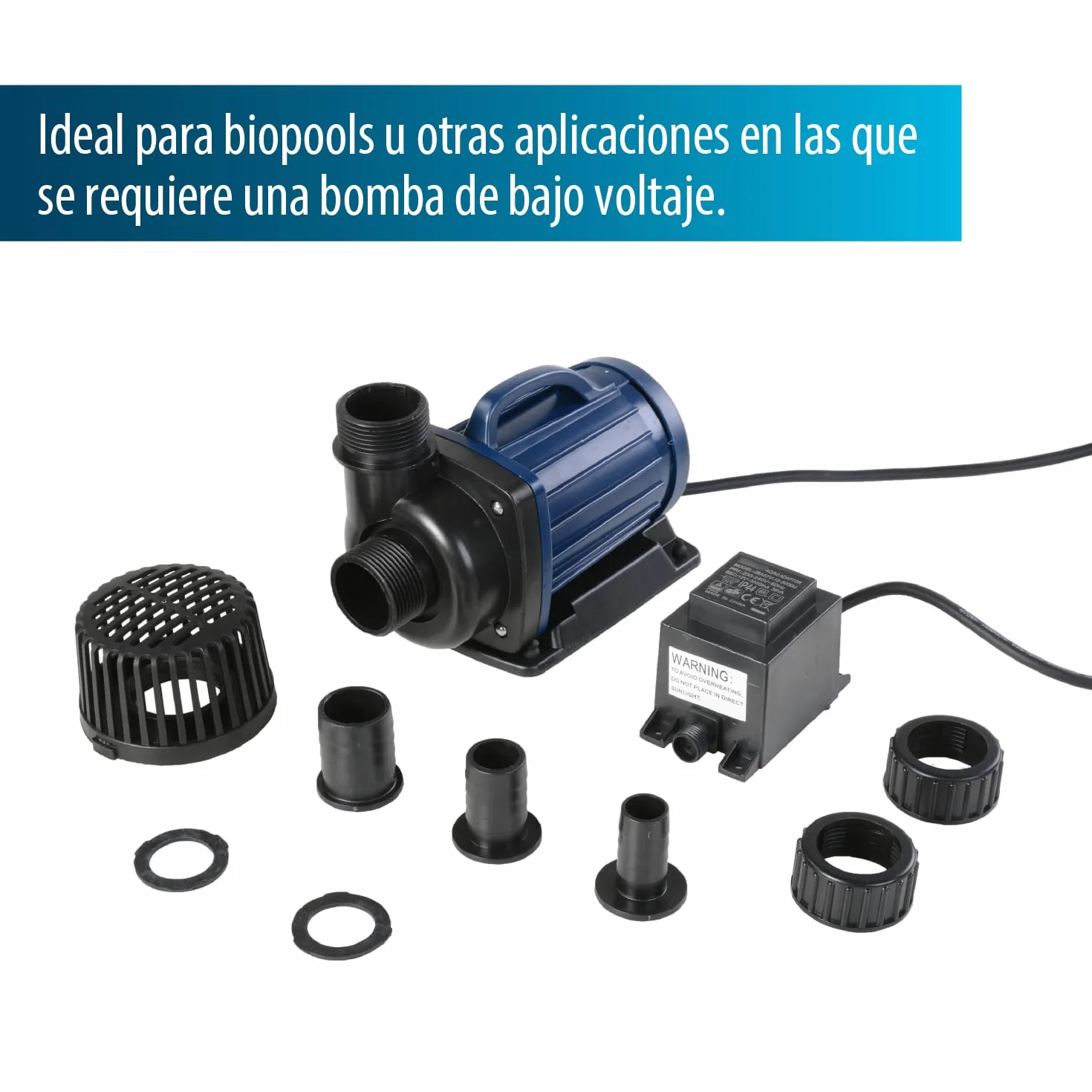 AquaForte Bomba de estanque AquaForte DM 3500 de bajo voltaje 12 voltios 30 vatios, caudal 3m3 por hora, altura 3 m, protección automática contra funcionamiento en seco, longitud del cable 10 m