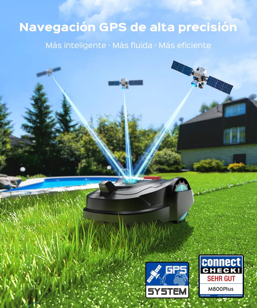 YARDCARE M800Plus Robot Cortacesped sin cable perimetral,máx. 800 m²,posicionamiento GPS + visión IA, trayectorias en U,robot cortacésped sin cable con App,carga automática,detección de 150 obstáculos