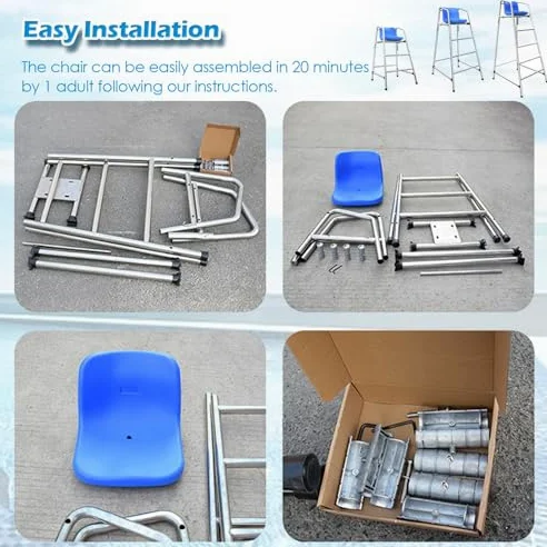 Silla salvavidas para parque acuático, escalera de seguridad de lujo con gancho y agujero para parasol, acero inoxidable 304 para salvar vidas