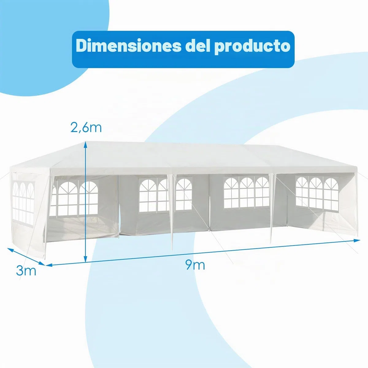 KOMFOTTEU Carpa Plegable 3 x 9 m, Cenador de Jardín con 5 Paredes Laterales Extraíbles y Ventanas, Carpa para Fiesta con Protección UV, Tienda Portátil para Eventos, Bodas, Blanco (3 x 9 m, 5 Paredes)