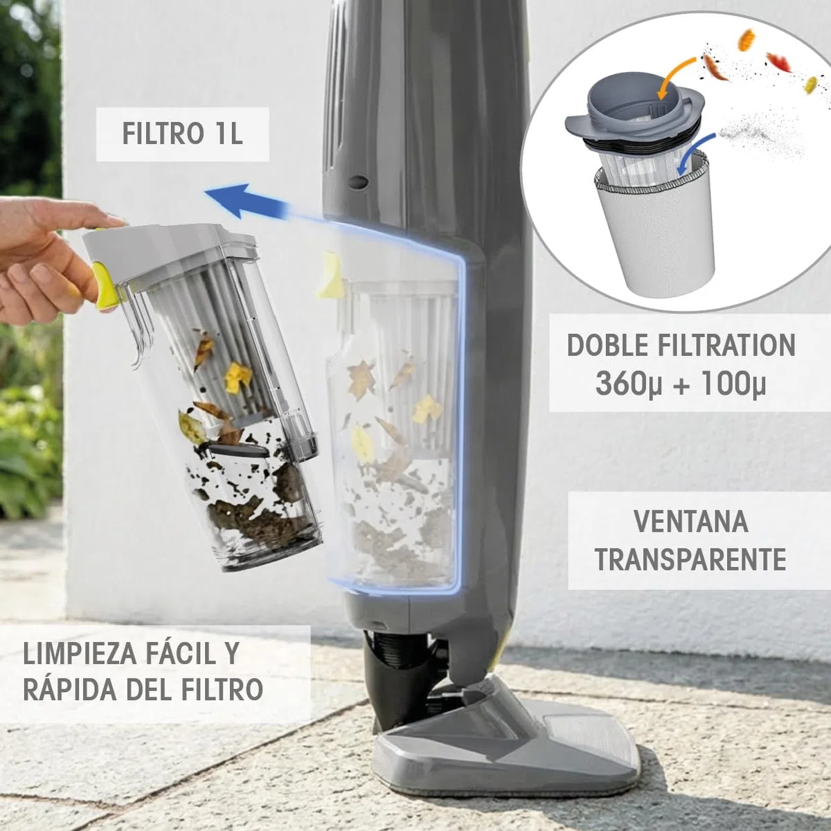 Zodiac Serenit MVH 20 77943 - Aspirador Manual de Piscina con Batería Litio, Cabezal Giratorio y Doble Filtración, Mango Telescópico 3 Posiciones 80/170 cm Adaptado a Escaleras o Zonas Poco Profundas