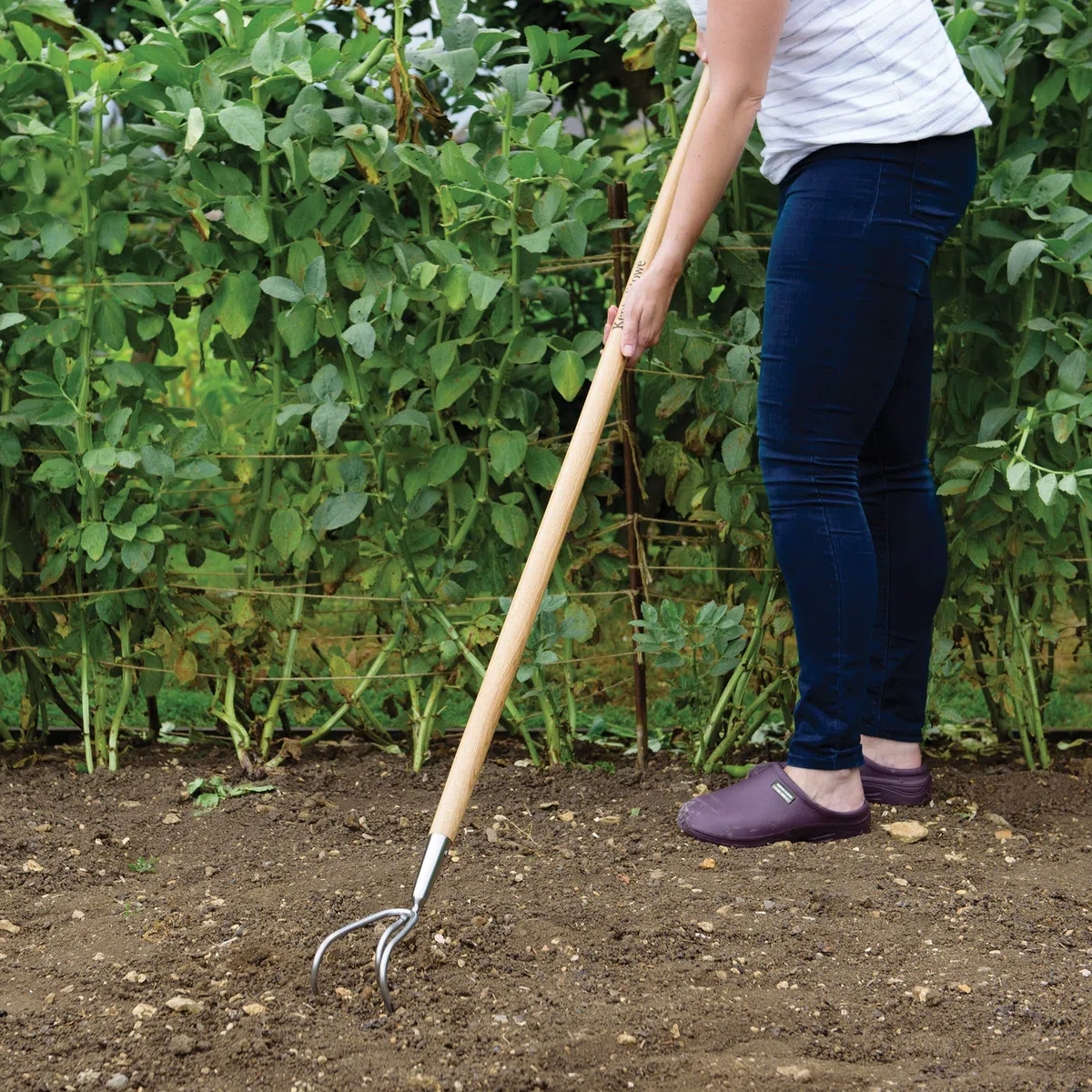 Kent & Stowe Cultivador Largo de 3 púas – Rastrillo de jardín de Acero Inoxidable para Romper los terrones con Mango de Madera, tamaño: 160 cm