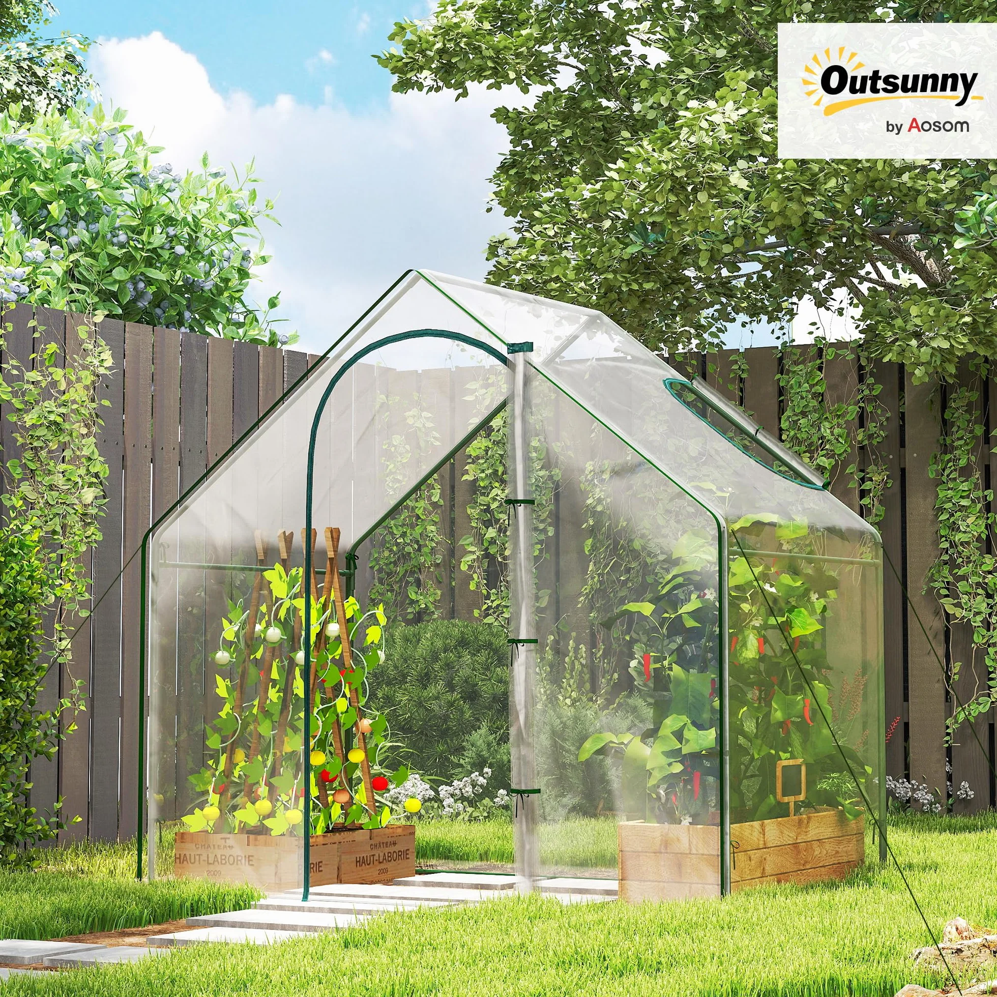 Outsunny Invernadero Pequeño, Invernadero de Exterior con Ventana y Puerta con Cremallera, Marco de Acero, Cubierta de Plástico Impermeable Anti-UV para Cultivar Plantas, 180x100x168 cm, Transparente
