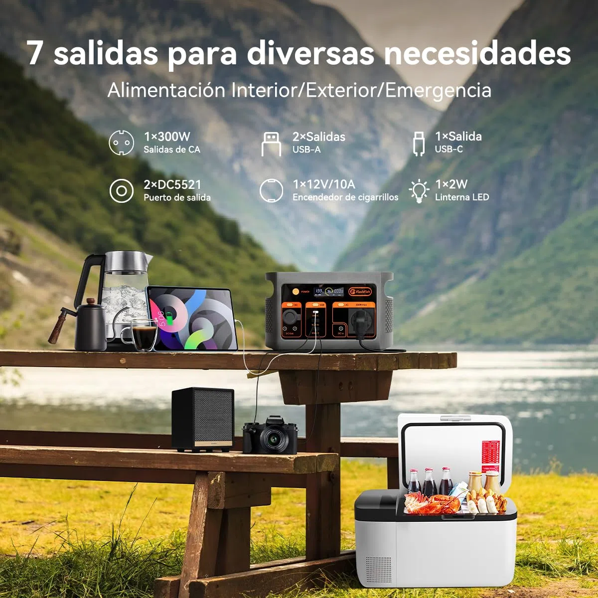 Flashfish Estación de Energía con Panel Solar 100W, Batería LiFePO4 de 179Wh,Generador Solar 300W CA(600W Pico),carga completa en 70 minutos,Batería de Repuesto para Acampar,Aventuras y Emergencias