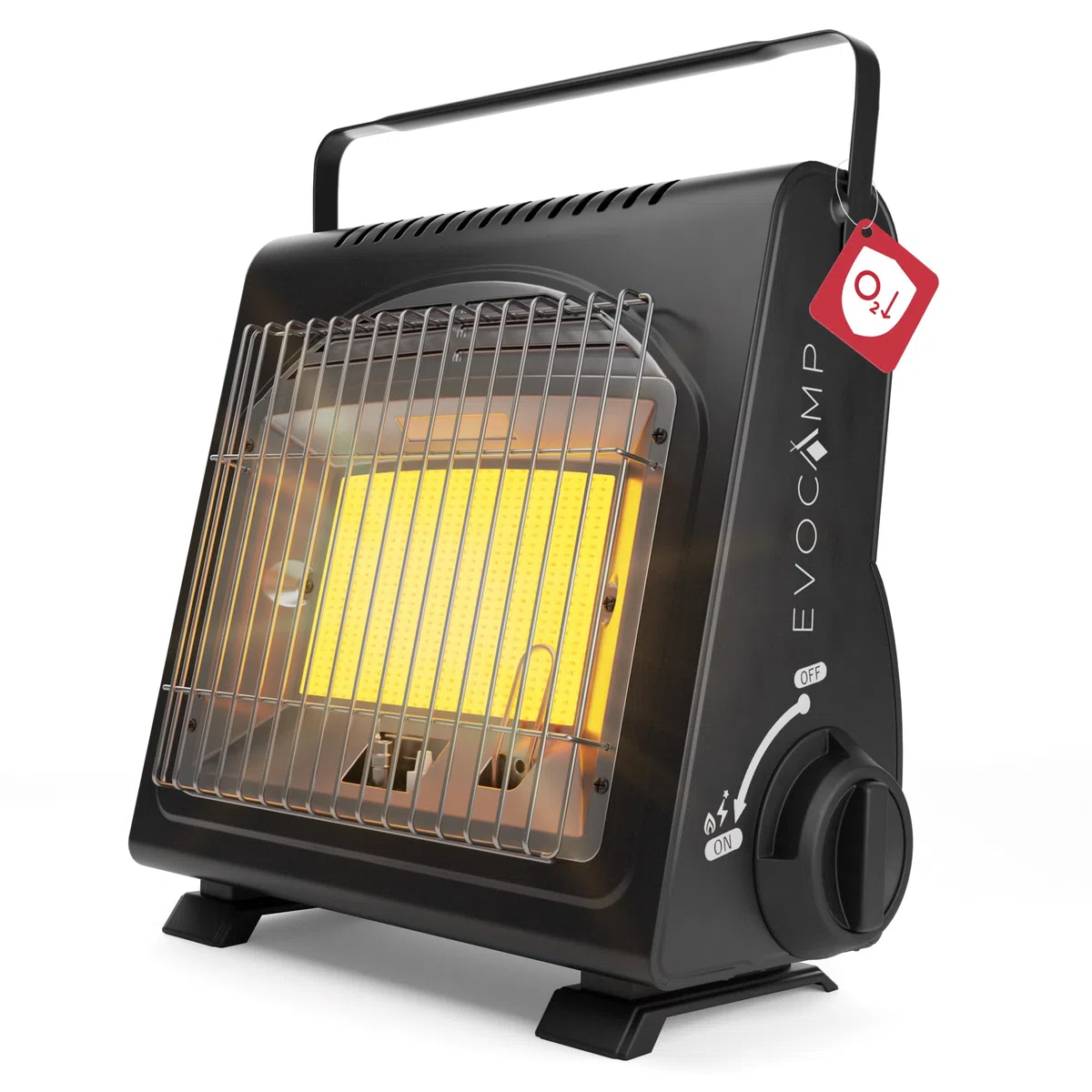 EVOCAMP mini calefactor de gas butano, calefactor portátil para camping de 1,7 kW, calefacción de gas de cerámica para uso en exteriores con sensor de agotamiento de oxígeno (ODS)