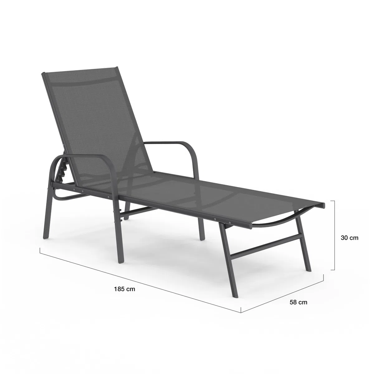 IDMarket Fiyi - Juego de 2 tumbonas de jardín reclinables de acero gris antracita y lona gris