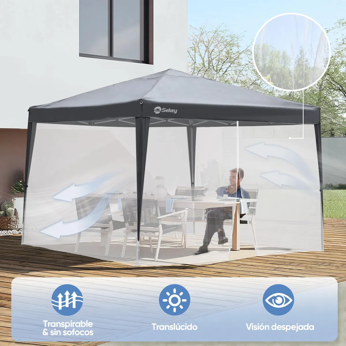 Sekey Mosquitera para Carpa 3 x 3 m, Carpa No Incluido, Mosquitera para Cenador con Cremallera e Tiras de Velcro, Blanco