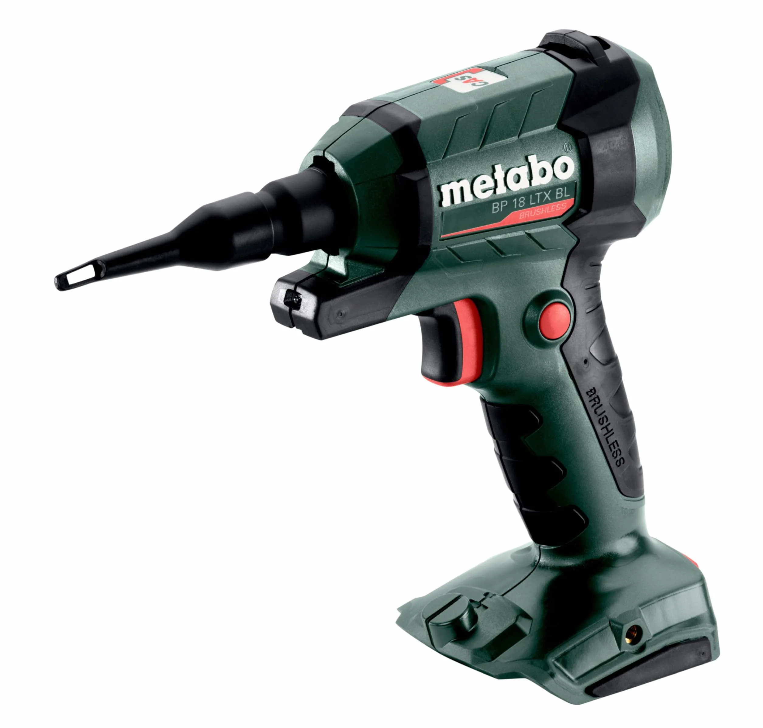 metabo Pistola de soplado inalámbrica BP 18 LTX BL - 18 V, motor sin escobillas, volumen de aire de 0,7 m³/min, velocidad de aire de 122 m/s, luz de trabajo LED, versátil para limpiar, soplar, inflar