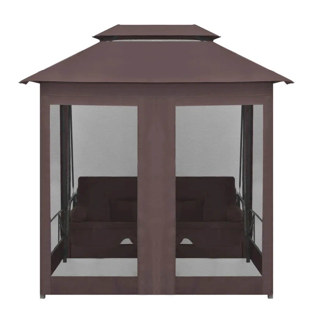 KOIECETA Pabellón balancín convertible para jardín, con función de cama, columpio para jardín, color marrón café