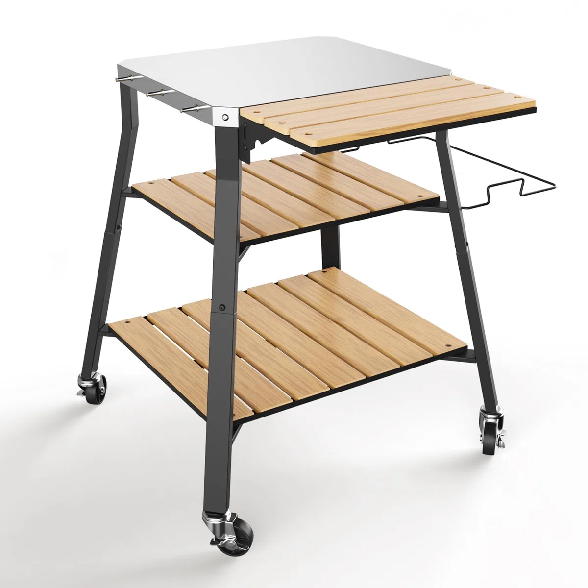 GFTIME Carro universal portátil para barbacoa, mesa rodante de acero inoxidable, carrito de cocina para estufa individual y barbacoa Ninja Woodfire al aire libre, soporte de parrilla con estantes WPC