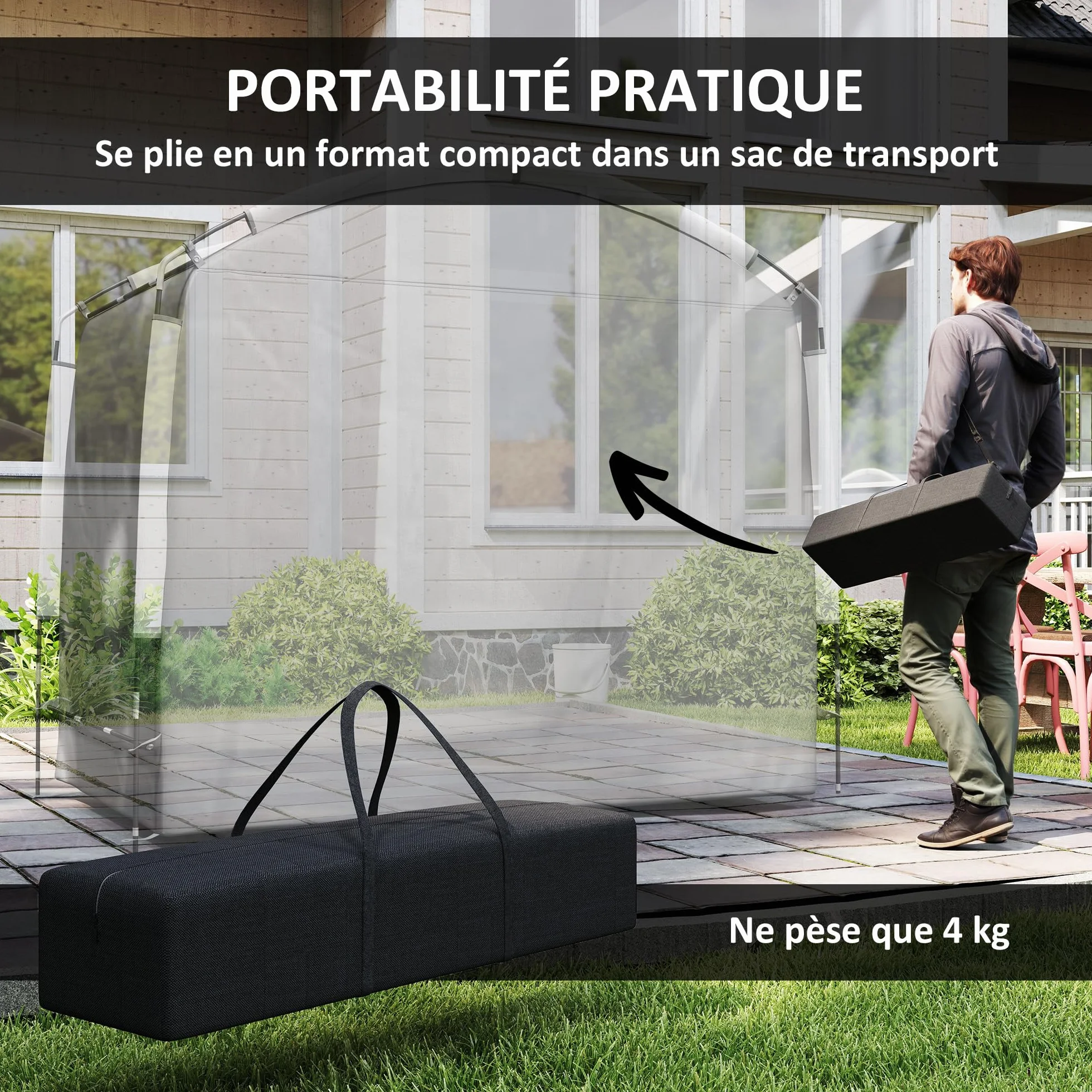 Outsunny Tienda para Guardar Bicicletas en el Exterior, cobertizo portátil para 3-4 Bicicletas con 2 Bolsillos Laterales, 205 x 140 x 188 cm, Gris Oscuro