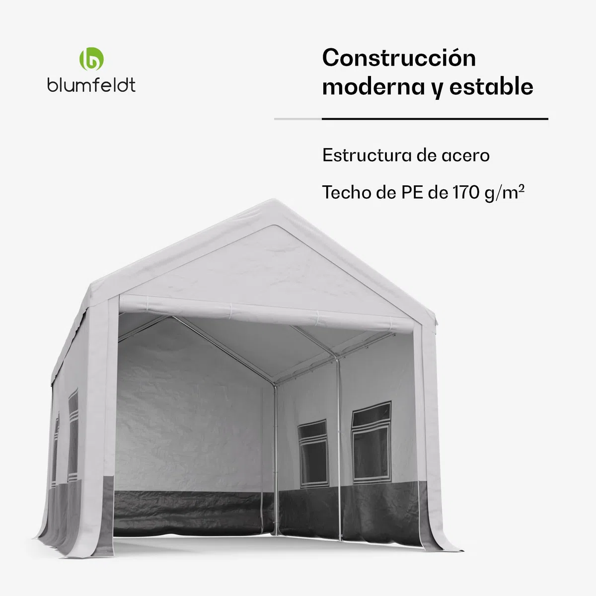 Blumfeldt Carpa - 4x3m, Carpas para Exteriores, Techo y Paredes de PE, Estructura de Acero, Fácil Montaje, Resistente al Viento y a la Intemperie, Ideal para Fiestas y Jardín