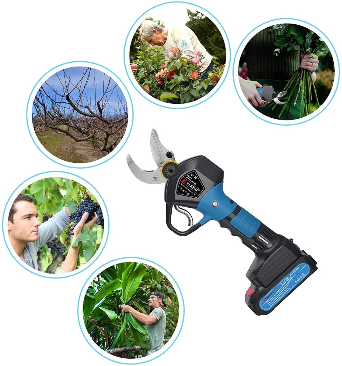 Tijeras de Podar Electricas, Podadora con Bateria Profesional, Bateria Litio 2Ah Recargable con 2 Repuestos, Corta Rango 30mm, 6-8 Horas, Tijeras de Podar Bateria de Ramas Arboles, Negro
