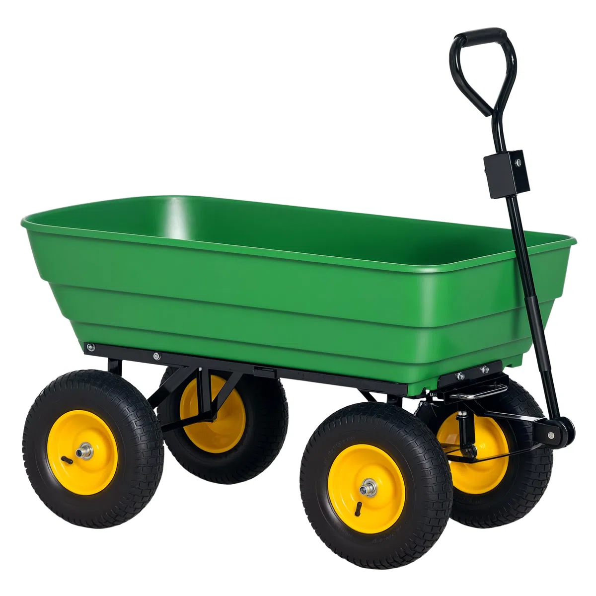 Outsunny Carro de Jardín Basculante Carga 200 kg Capacidad 125 L Carretilla de Transporte Carro para Playa con Marco de Acero y 4 Ruedas Neumáticas Verde