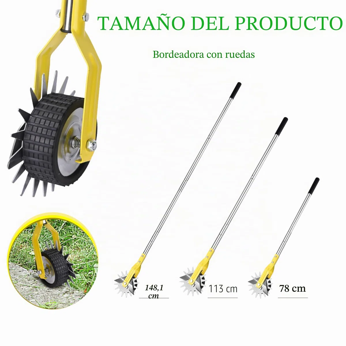 YEELOR Bordeadora giratoria de acero inoxidable amarillo, bordeadora de césped de longitud ajustable, herramienta manual de jardín para aceras, jardines, entradas y bordes de macizos de flores